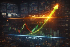 52 week high and low stock market chart showing breakout above resistance and price range analysis