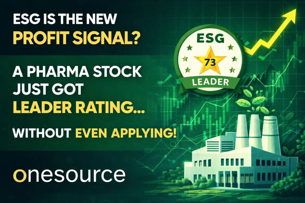 Pharma stock ESG rating 73 leader category in India showing sustainability and stock growth concept