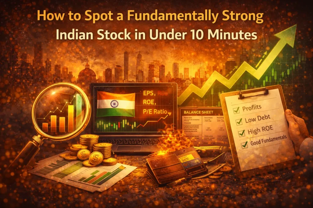 investor analyzing stock fundamentals with charts and financial data to find strong indian stocks