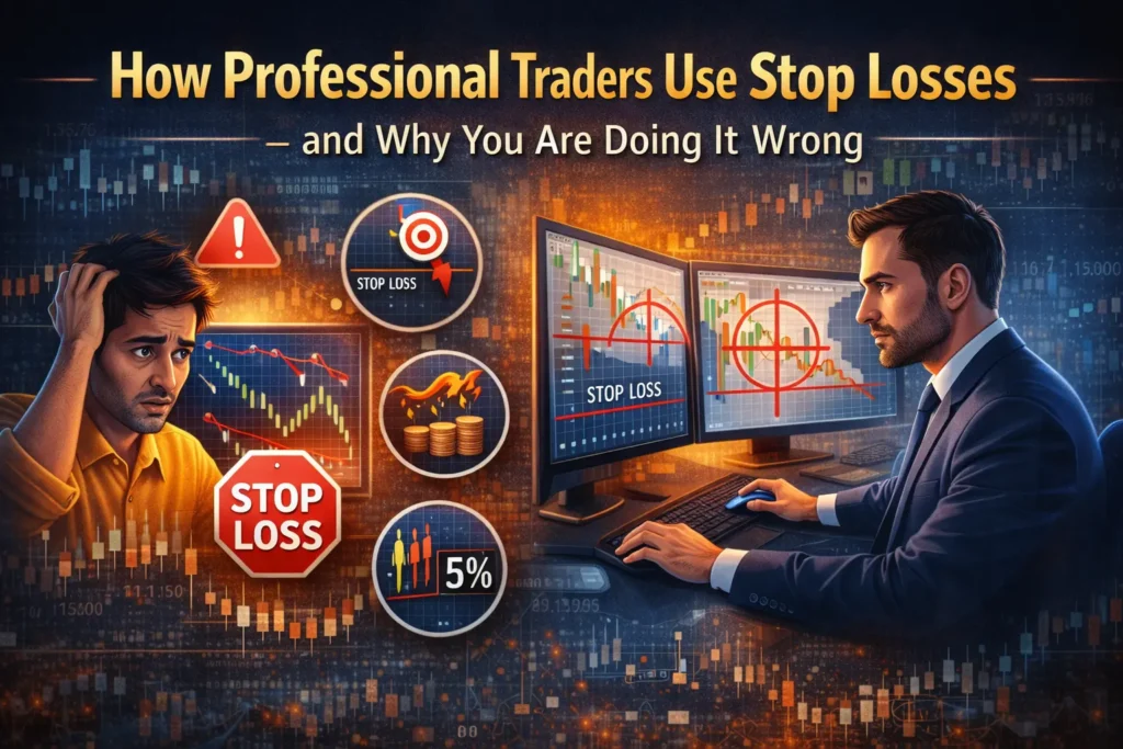 comparison of professional trader and retail trader using stop loss in stock market with charts