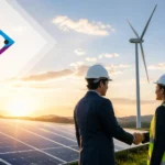 Vikran Engineering solar acquisition with renewable energy project showing solar panels and wind turbines