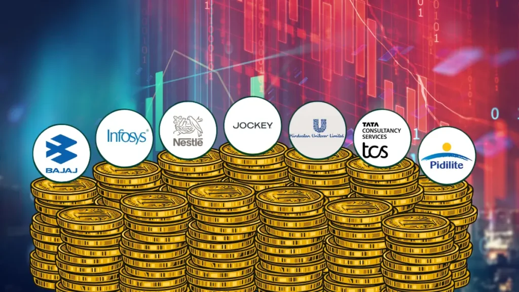 indian zero debt companies represented with stock market growth and financial strength concept