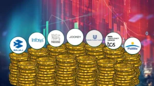 indian zero debt companies represented with stock market growth and financial strength concept